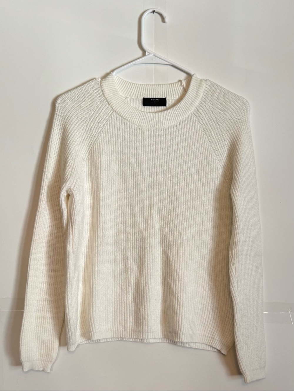 Tahari Cream Ribbed Crewneck Sweater
